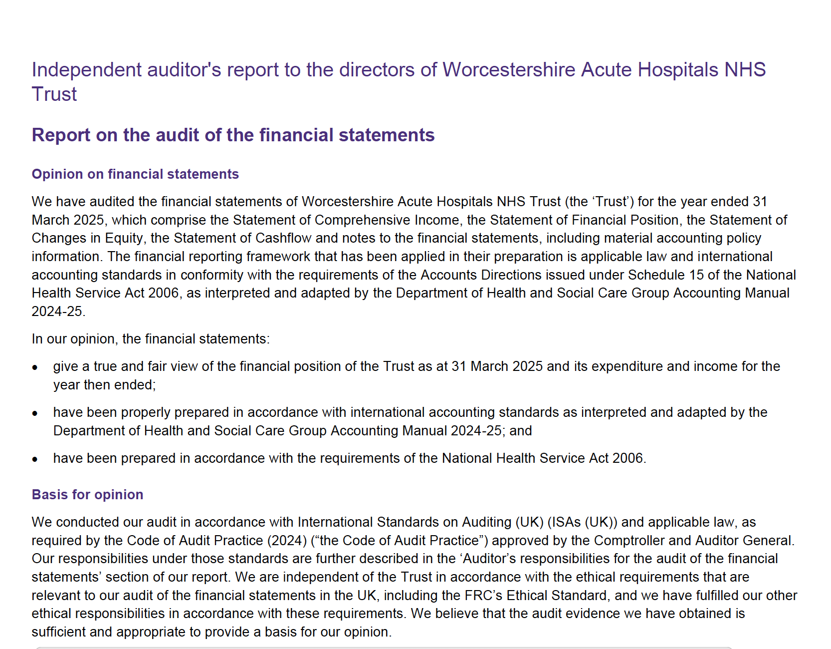 Report on the audit of financial statements 2024/25