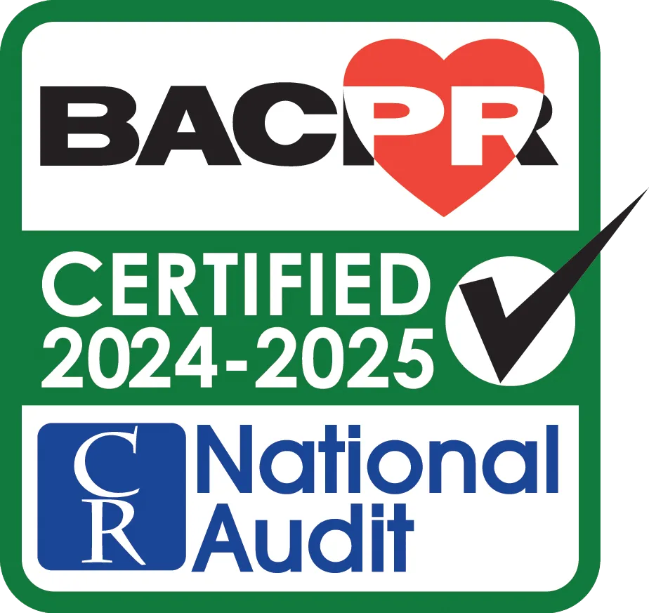 BACPR Certified 2024-25 badge.