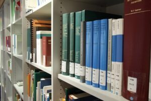 Book shelves with a variety of books