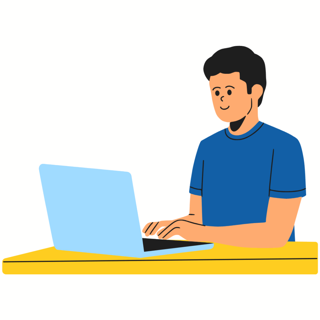 Image: graphic showing man sitting at desk using his laptop