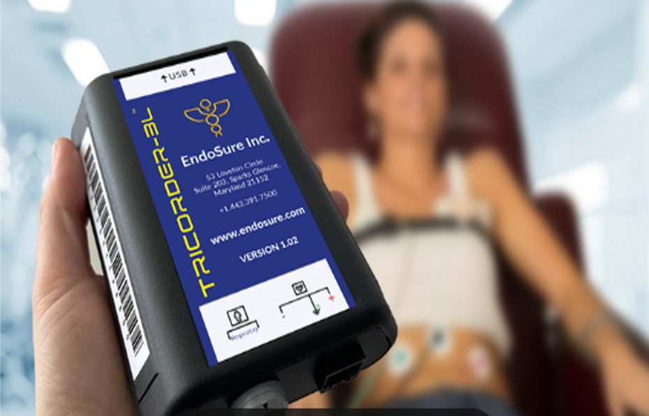 An EndoSure test device being held up in front of a patient
