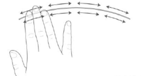 Massage with fingers in small side to side movements above and below scar
