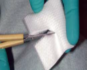 Dressing being cut to size