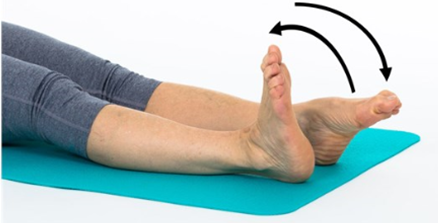 Person laying flat on ground flexing feet up and down