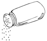 Drawing of a condiment container with holes, salt is being shaken out