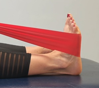 Foot wrapped with exercise band 