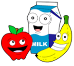 Drawing of an apple, milk carton and a banana