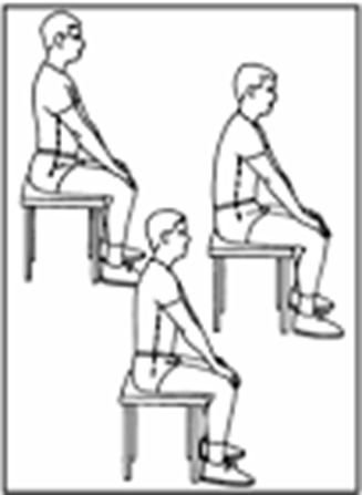 Person sat on chair tall and upright. Person slumps lower back and returns to tall and upright.