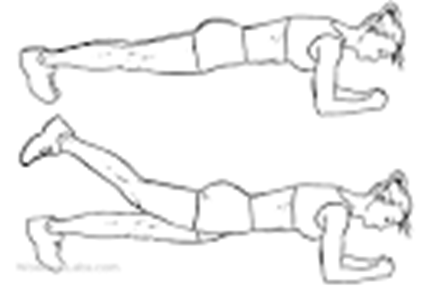 Person in arm plank position raises alternate legs