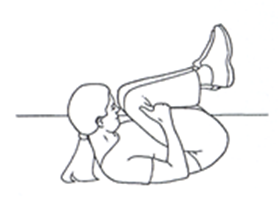 Person is rolled into tuck position on floor knees into chest and head and shoulders raised 
