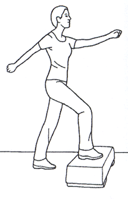 Person performing step ups onto stair