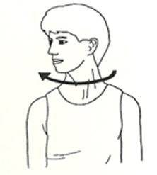 Neck stretching a person looks over shoulder