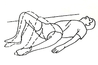 Person lay on side back supported Knee is dropped to side. 