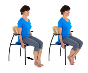 Person sat on chair edge ankles crossed feet move to rear 