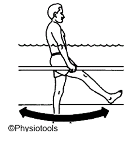 Person stood in pool swinging leg to front and back