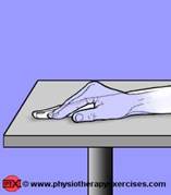 A diagram of a hand alternately placed flat on a surface then the knuckles are raised to tent the hand 
