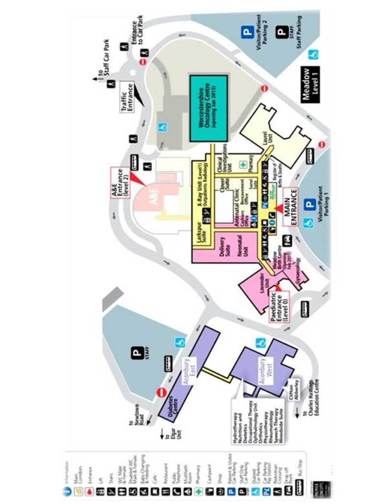 Map of the Worcester Acute Hospital site to show where Oncology Centre is