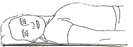 Diagram of an individual lay on ground or bed turning their head to one side to stretch neck