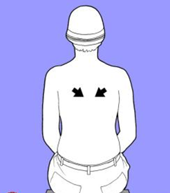 A diagram of an individual squeezing their shoulder blades together. Arrows indicate the movement.
