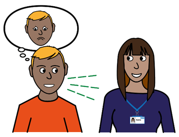 Cartoon where someone is communicating unhappiness to a Trust representative