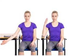 An image of an individual straightening forearm from elbow and then bending elbow to bring hand to shoulder height