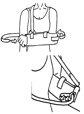 Diagram showing how to fix waist strap to sling