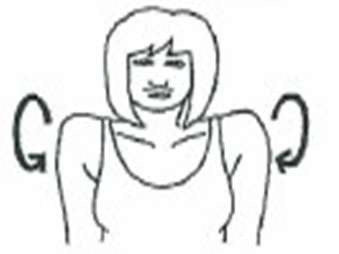 Diagram of person shrugging shoulders and arrows indicating rolling them 