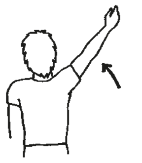 Diagram of person lifting arm to the side above head thumb leading the way