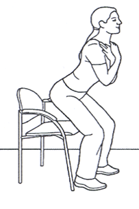 Person standing from sitting with arms crossed in front of chest