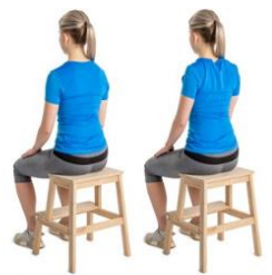 Image of person sitting on a stool with relaxed back then pulling shoulder blades back and down
