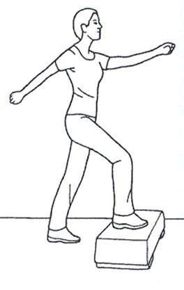 Person performing step ups onto stair