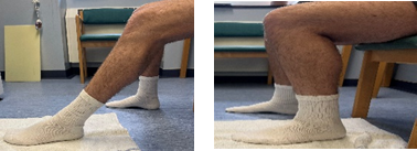 A person sitting down and sliding their feet across the floor.
