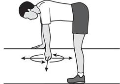 A diagram of an individual bent over swinging arm in a pendulum fashion. Back and forwards and in circles