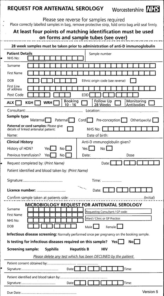 Request for Antenatal Serology form Version 5 Page 1