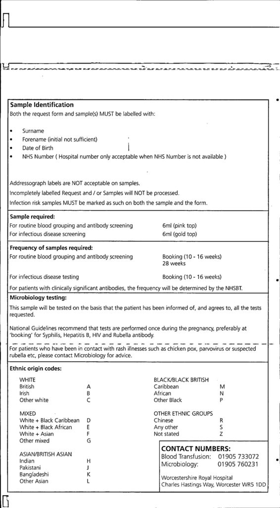 Antenatal request form page 2
