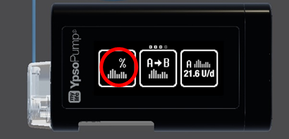 Photo of the Ypsomed CamAPS  screen, red circle shows percentage