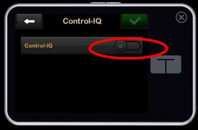 Photo of the Tandem t:slim screen, red circle shows to dark area by Control-IQ
