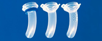 An image of three laryngectomy tubes.