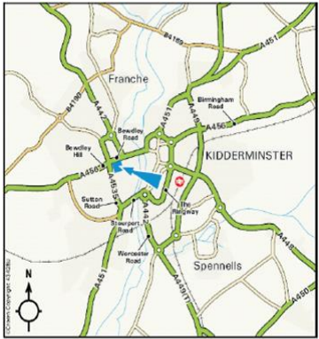 Map showing location of Kidderminster Hospital and Treatment Centre
