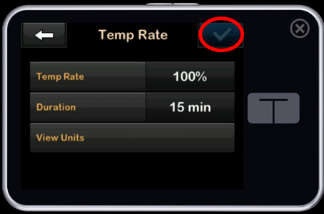 Photo of the Tandem t:slim screen, red circle shows to dark area by Temp Rate