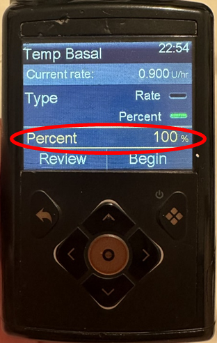 Photo of the Medtonic 780G screen, red circle shows percent