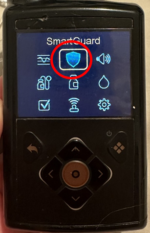 Photo of the Medtonic 780G screen, red circle shows shield