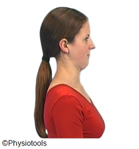 An image of an individual shown from the side tucking their chin back towards neck 