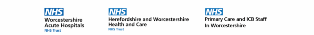 Image displays the three trusts we serve. Worcestershire Acute Hospitals, Herefordshire and Worcestershire Health and Care, and Primary Care and ICB staff in Worcestershire.