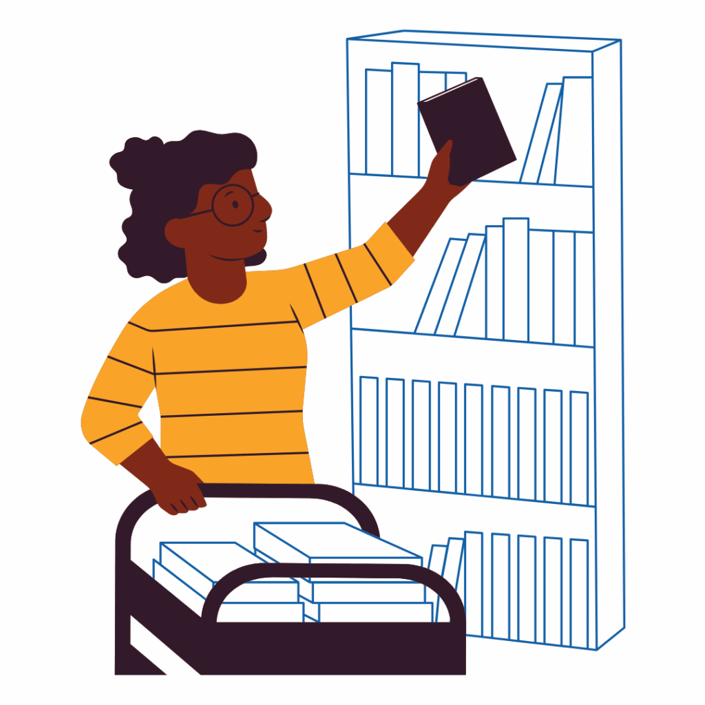Image: Library worker shelving books graphic