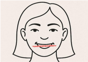 A drawing of a woman holding a pencil in her teeth.