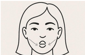 A drawing of a woman pursing her lips.