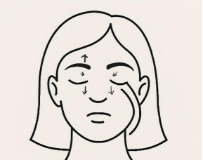 A drawing of a woman blinking.