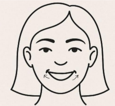 A drawing of a woman smiling.