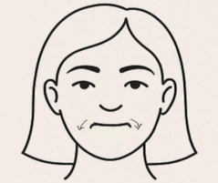 A drawing of a woman frowning,